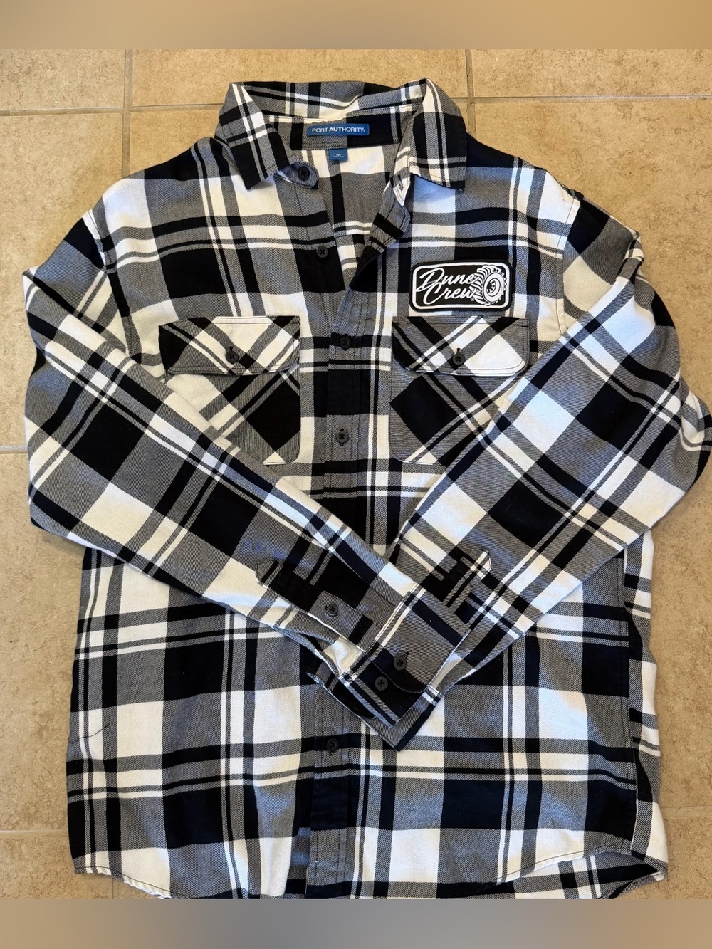 Port Authority Black & White Plaid Men's Flannel Shirt